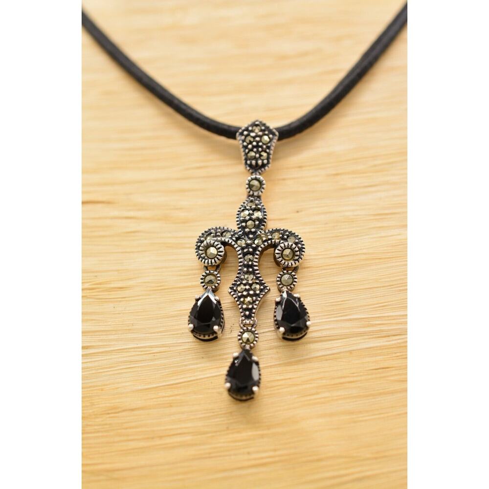 Judith Jack Vintage Necklace Crystal Marcasite 925 Silver Sterling Signed 9A